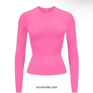 🆕SKIMS XS BARBIE SUGAR PINK COTTON JERSEY LONG-SLEEVE CREWNECK T-SHIRT NWT
